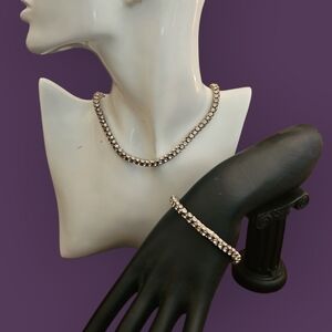 PREMIER DESIGNS Rare Silver Crystal Tubular Tennis Choker Necklace Bracelet Set